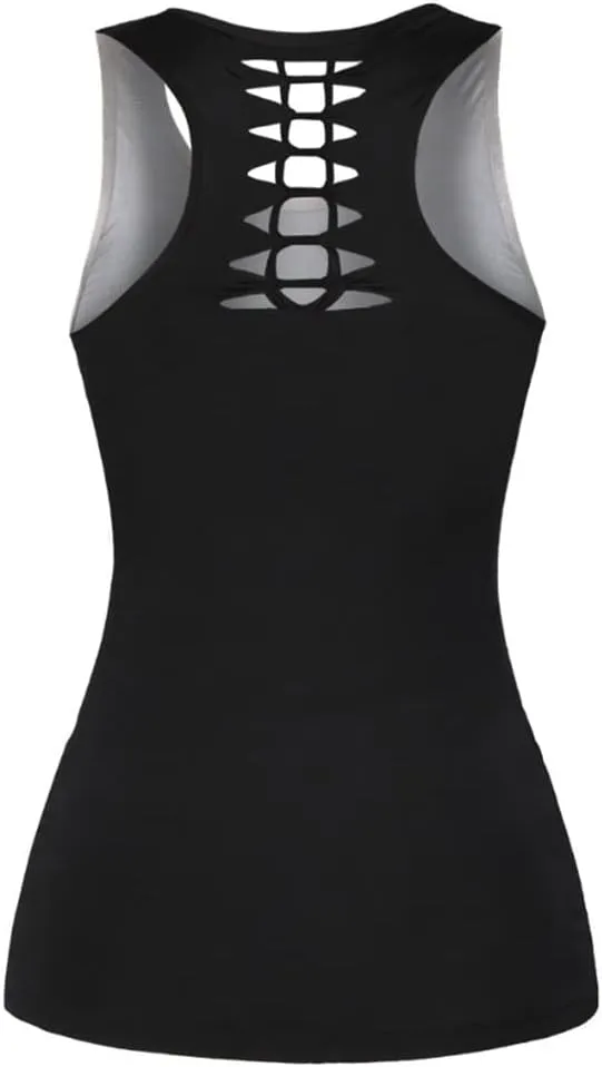 Sister Amy Women's Skull Print Hollow Out T-Shirt Crew Neck Plus Size Tank Top