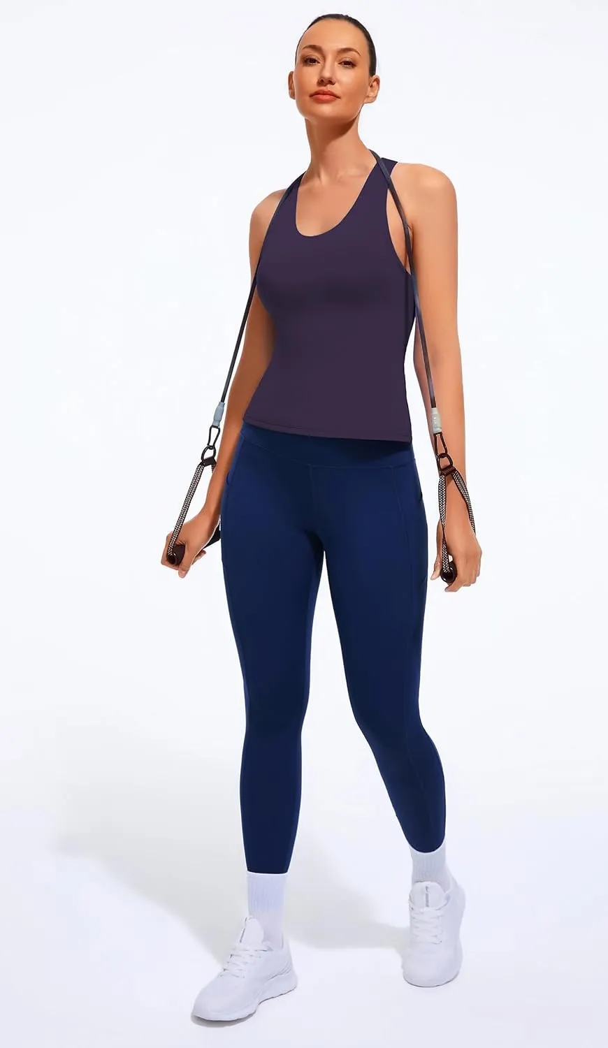 Smooth Workout Tank Top with Built-in Bra for Women Cross Back Athletic Yoga Tops Stretchy Sports Camisole for Gym Pilates