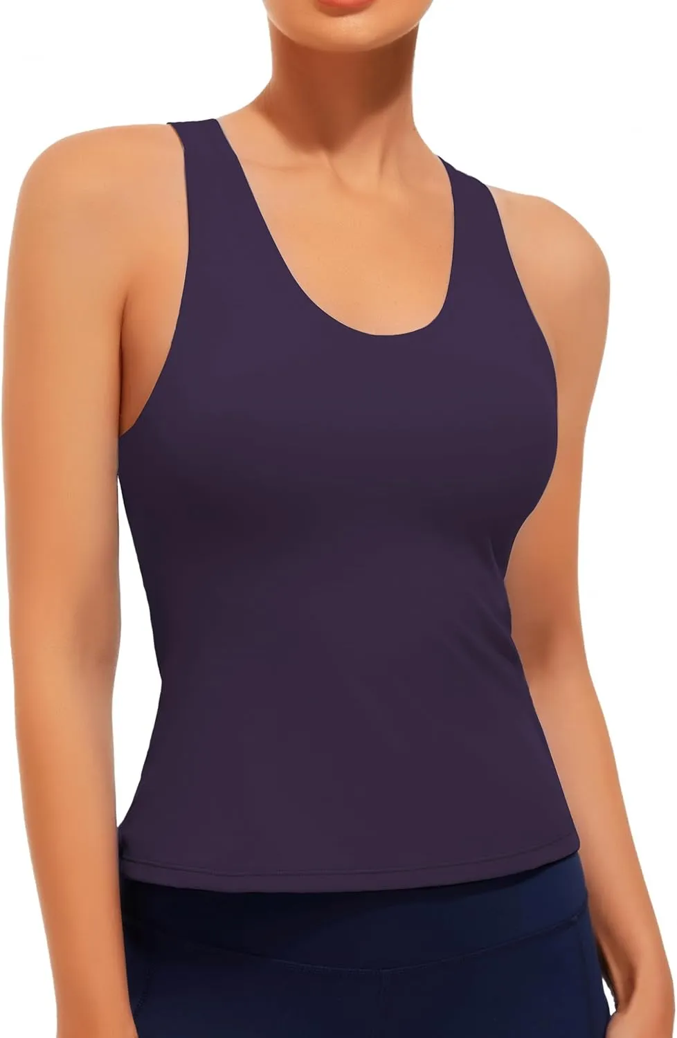 Smooth Workout Tank Top with Built-in Bra for Women Cross Back Athletic Yoga Tops Stretchy Sports Camisole for Gym Pilates