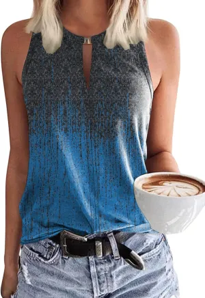 Soesdemo Tank Top for Women Keyhole V Neck Sleeveless Summer Casual Loose Fit Business Cute Floral Basic Shirt Blouse