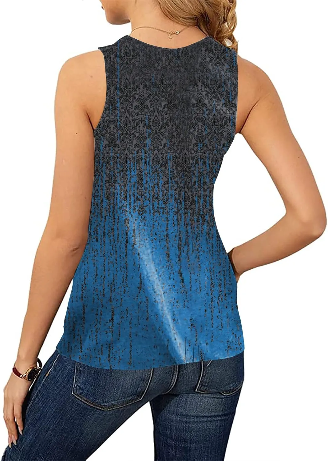 Soesdemo Tank Top for Women Keyhole V Neck Sleeveless Summer Casual Loose Fit Business Cute Floral Basic Shirt Blouse