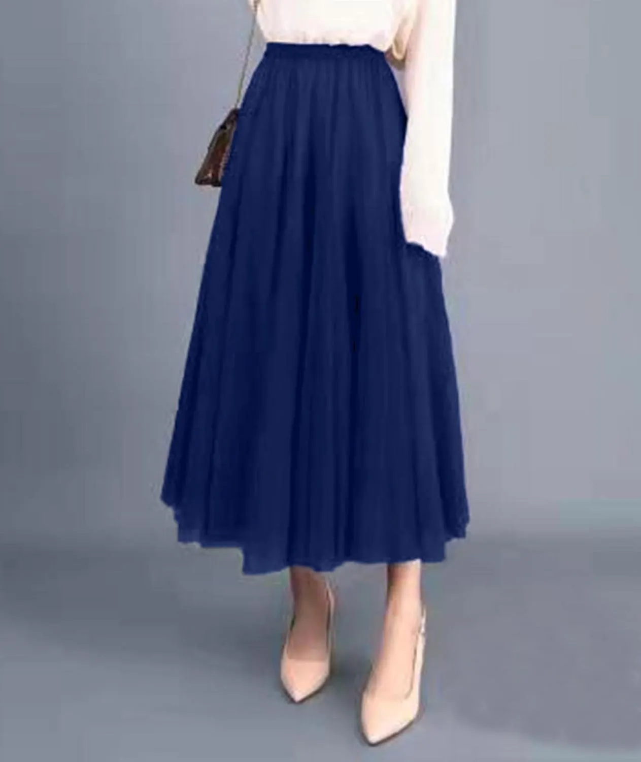 SOMTHRON Women's Tutu Tulle Skirt Elastic High Waist Layered Skirt Plain Mesh A-Line Midi Pleated Skirt