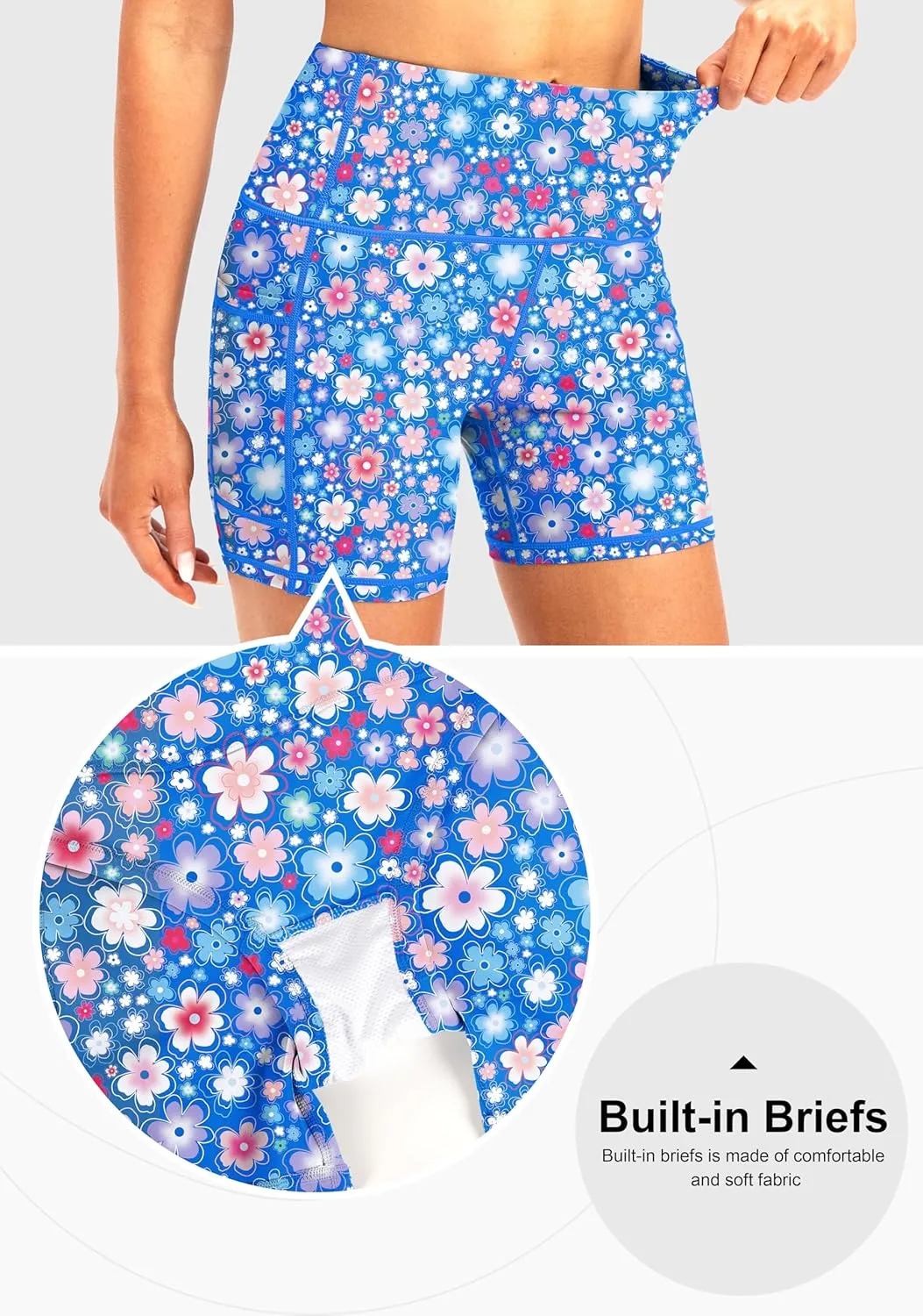 Soothfeel Women's High Waisted Swim Board Shorts 5 Inch UPF 50  Tummy Control Bathing Suit Bottoms for Women with Pockets