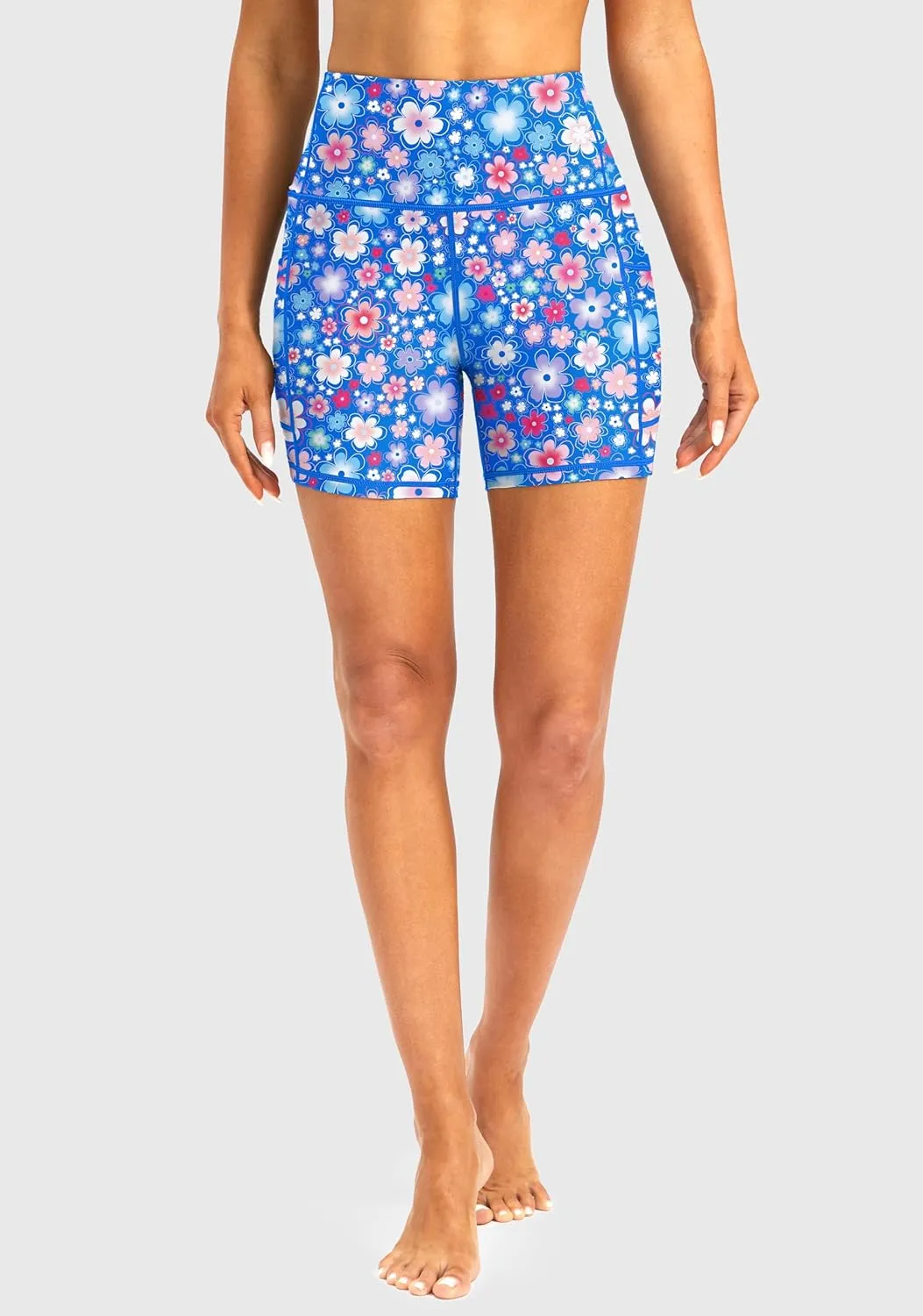 Soothfeel Women's High Waisted Swim Board Shorts 5 Inch UPF 50  Tummy Control Bathing Suit Bottoms for Women with Pockets