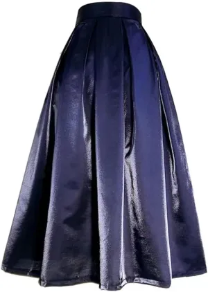 Spring Simple Pastel Candy Color Glittering Purple High Waist Pleated Midi Satin Skirt Birthday Party