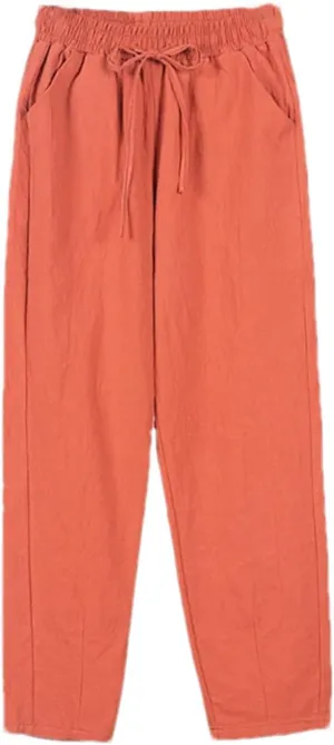 Spring Summer Pants for Women - Cotton Linen Solid Color, Elastic Waist, Casual Female Trousers