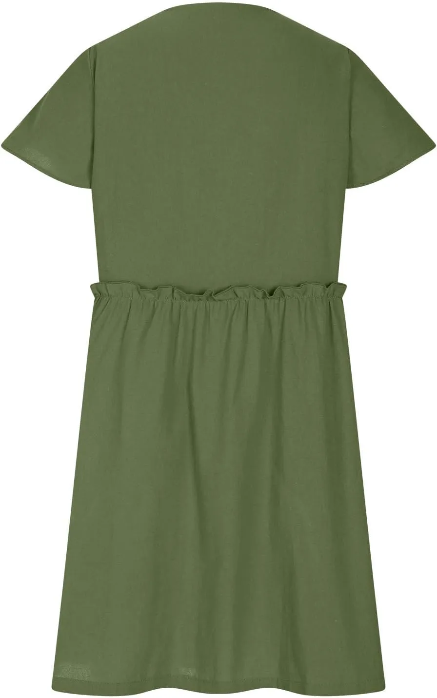 Summer Dresses for Women 2025 Casual Short Sleeve Beach Dress Fashion Loose Fit Crew Neck Solid Color Sundress