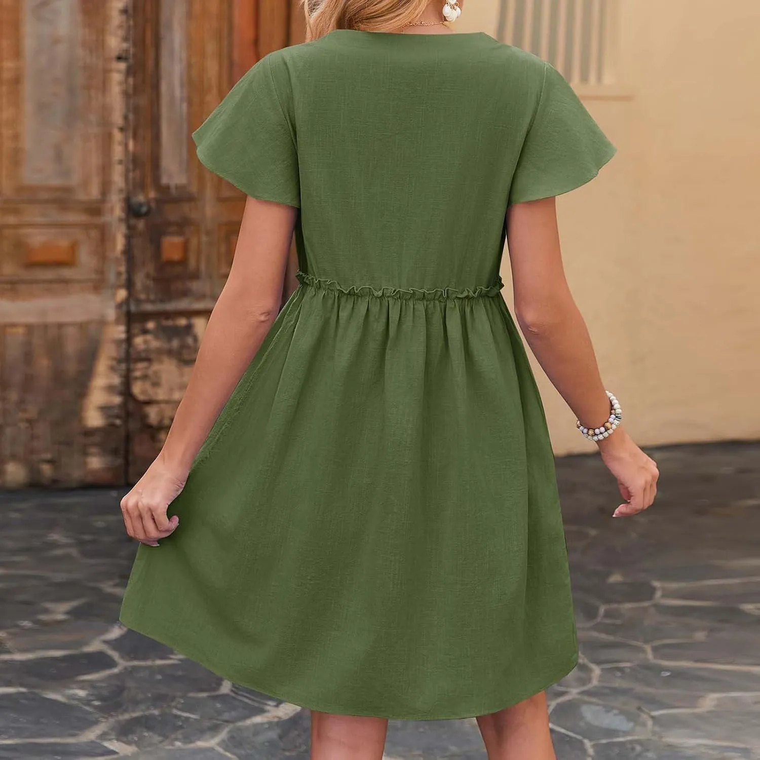 Summer Dresses for Women 2025 Casual Short Sleeve Beach Dress Fashion Loose Fit Crew Neck Solid Color Sundress