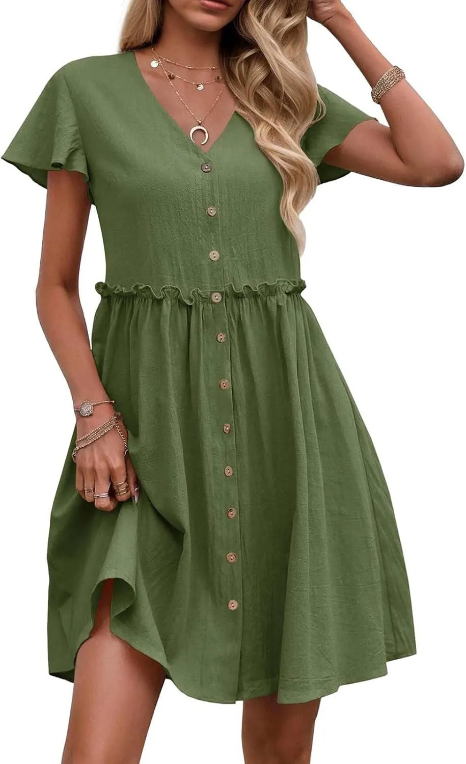 Summer Dresses for Women 2025 Casual Short Sleeve Beach Dress Fashion Loose Fit Crew Neck Solid Color Sundress