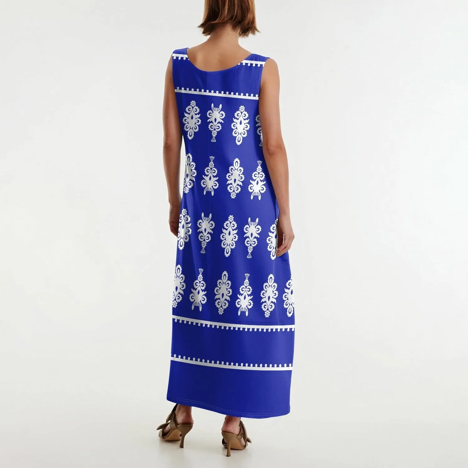 Summer Dresses for Women 2025 Sleeveless Bohemian Maxi Dress with Pockets Floral Print Maxi Sundress Beach Vacation