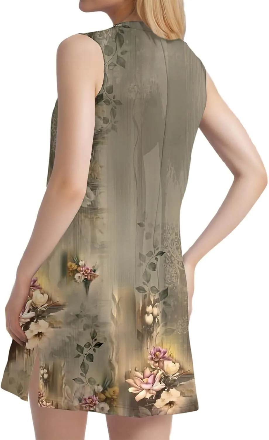 Summer Dresses for Women 2025 Sleeveless Floral Tank Dress Casual Sundresses Loose Beach T Shirt Dresses with Split