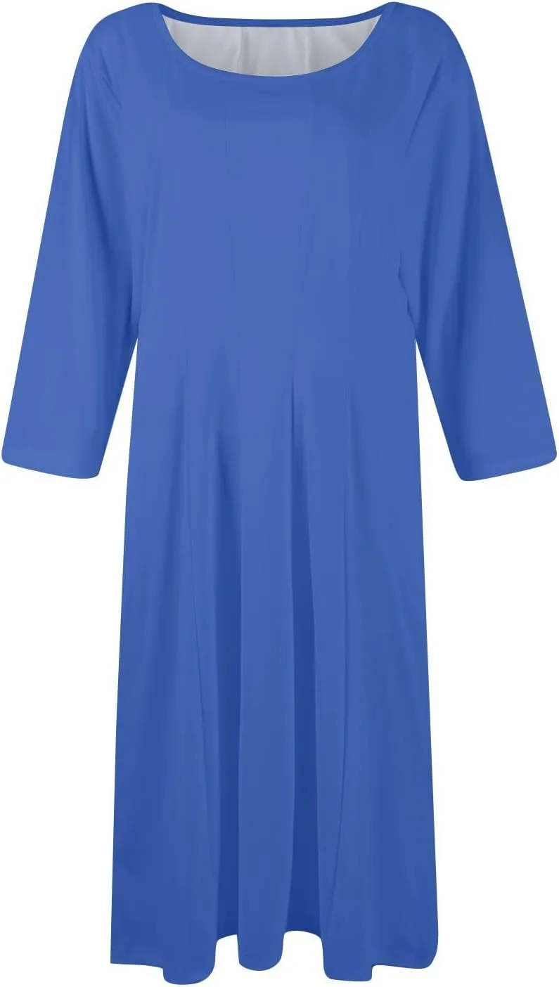 Summer Dresses for Women Crewneck 3/4 Sleeve Dress A Line Dress Spring Midi Casual Flowy with Pocket