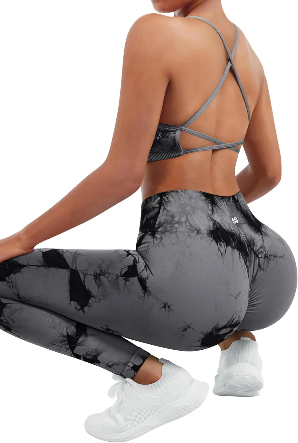 SUUKSESS Women Seamless Workout Sets Strappy Sports Bra High Waist Booty Leggings Outfits