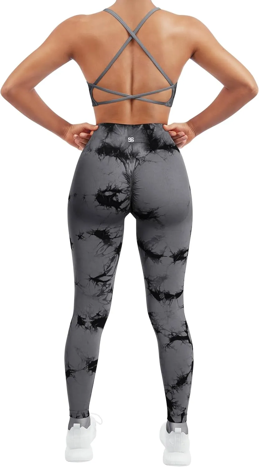 SUUKSESS Women Seamless Workout Sets Strappy Sports Bra High Waist Booty Leggings Outfits