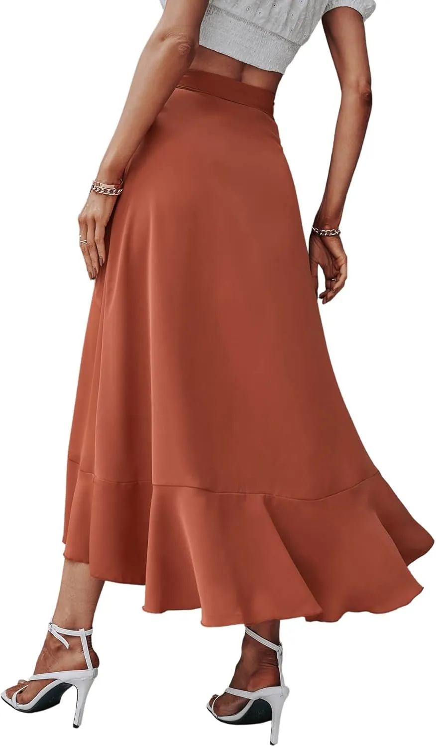 SweatyRocks Women's Elegant Slit Wrap Asymmetrical High Waist Long Skirt A-line Casual Loose Draped Flowy Skirts