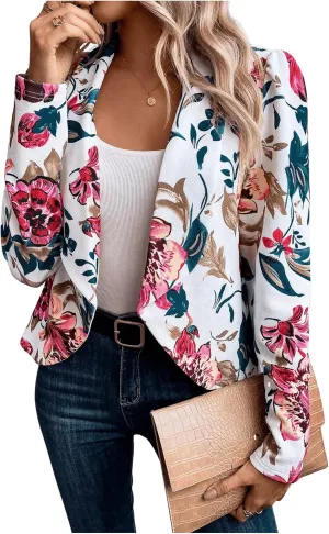 SweatyRocks Women's Lapel Floral Print Blazer Long Sleeve Draped Open Front Jacket
