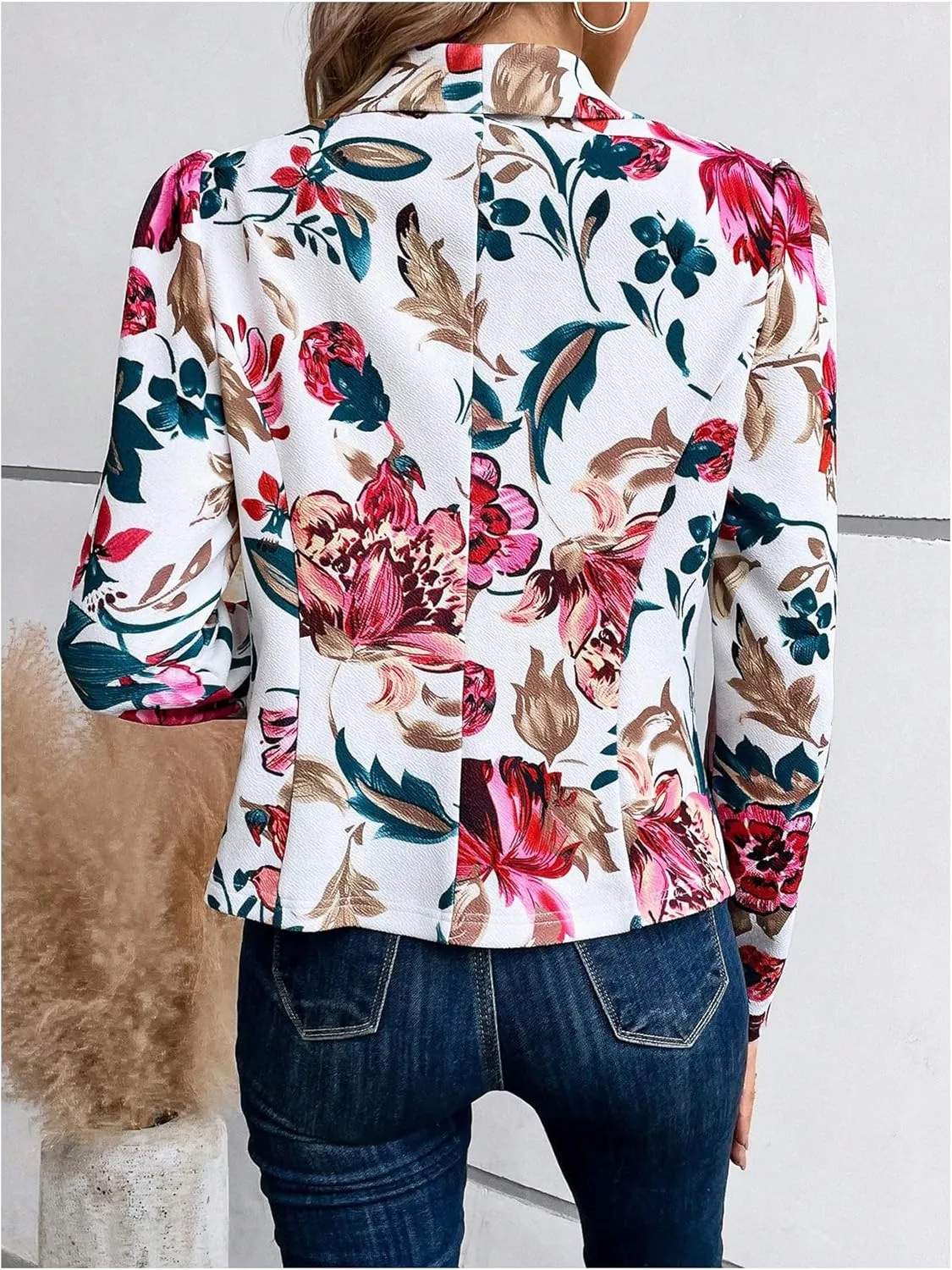SweatyRocks Women's Lapel Floral Print Blazer Long Sleeve Draped Open Front Jacket