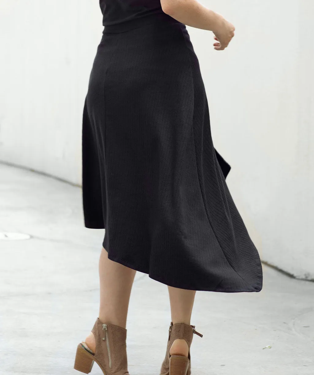 TAMARA rib knit wrap skirt in Black