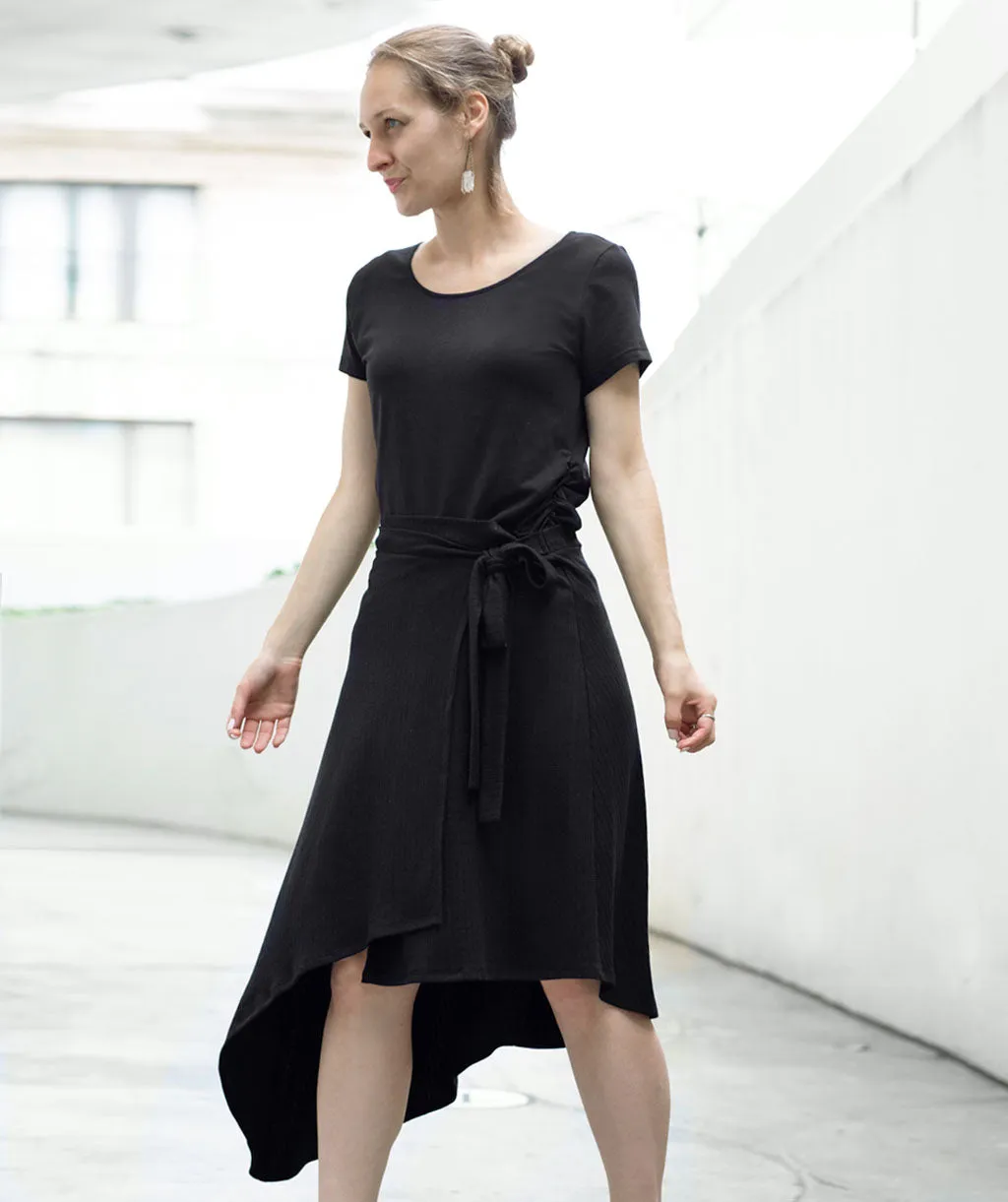 TAMARA rib knit wrap skirt in Black