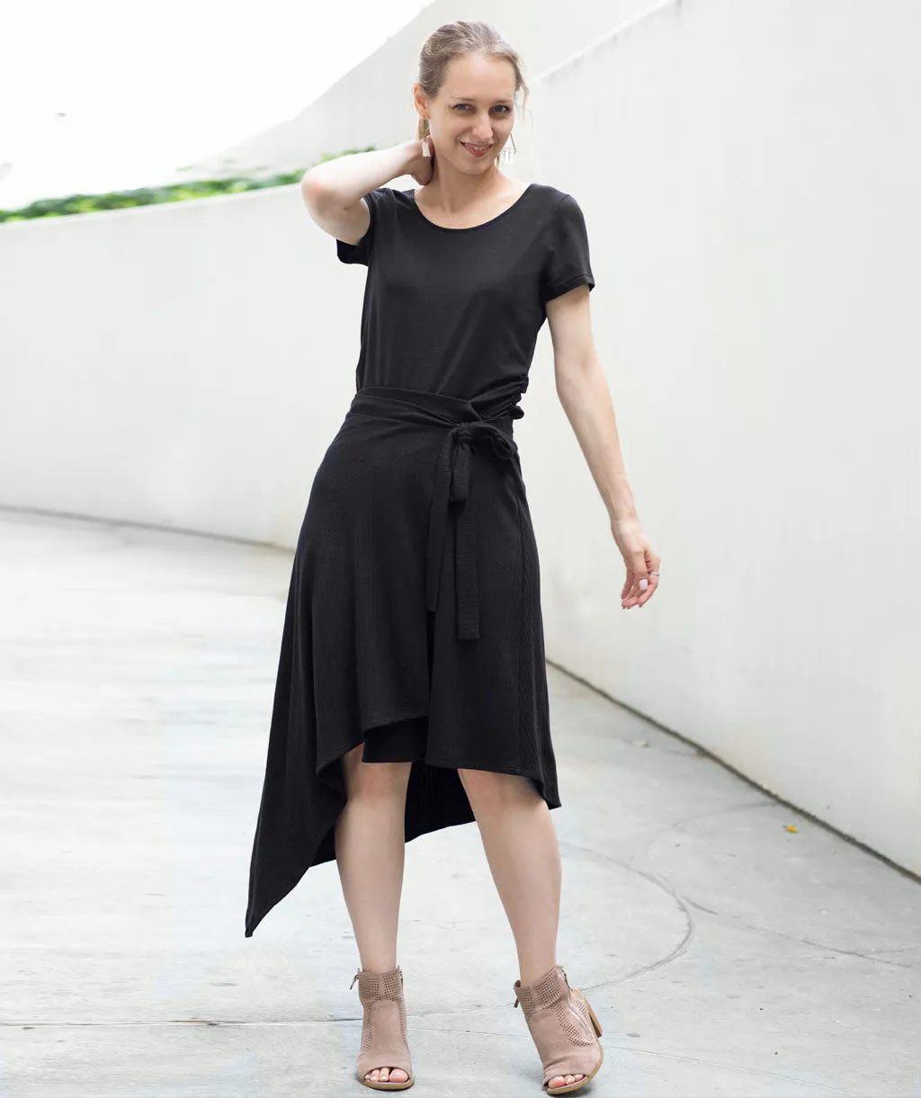 TAMARA rib knit wrap skirt in Black