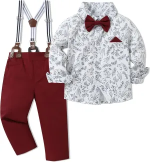 Toddler Baby Boy Clothes Suit 12M-5T Boys Formal Dress Shirt Bowtie Suspender Pants Gentleman Wedding Outfits