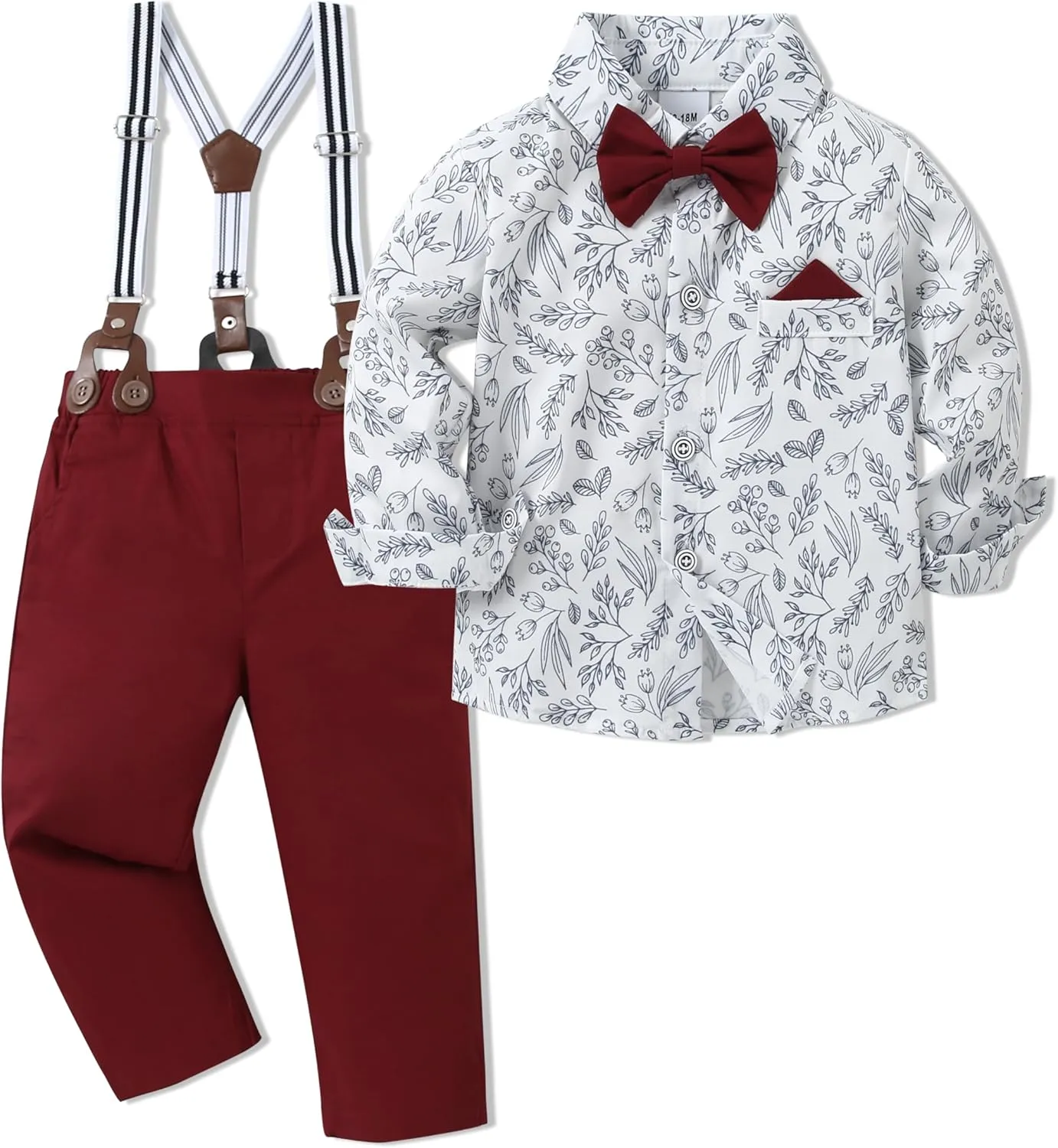 Toddler Baby Boy Clothes Suit 12M-5T Boys Formal Dress Shirt Bowtie Suspender Pants Gentleman Wedding Outfits