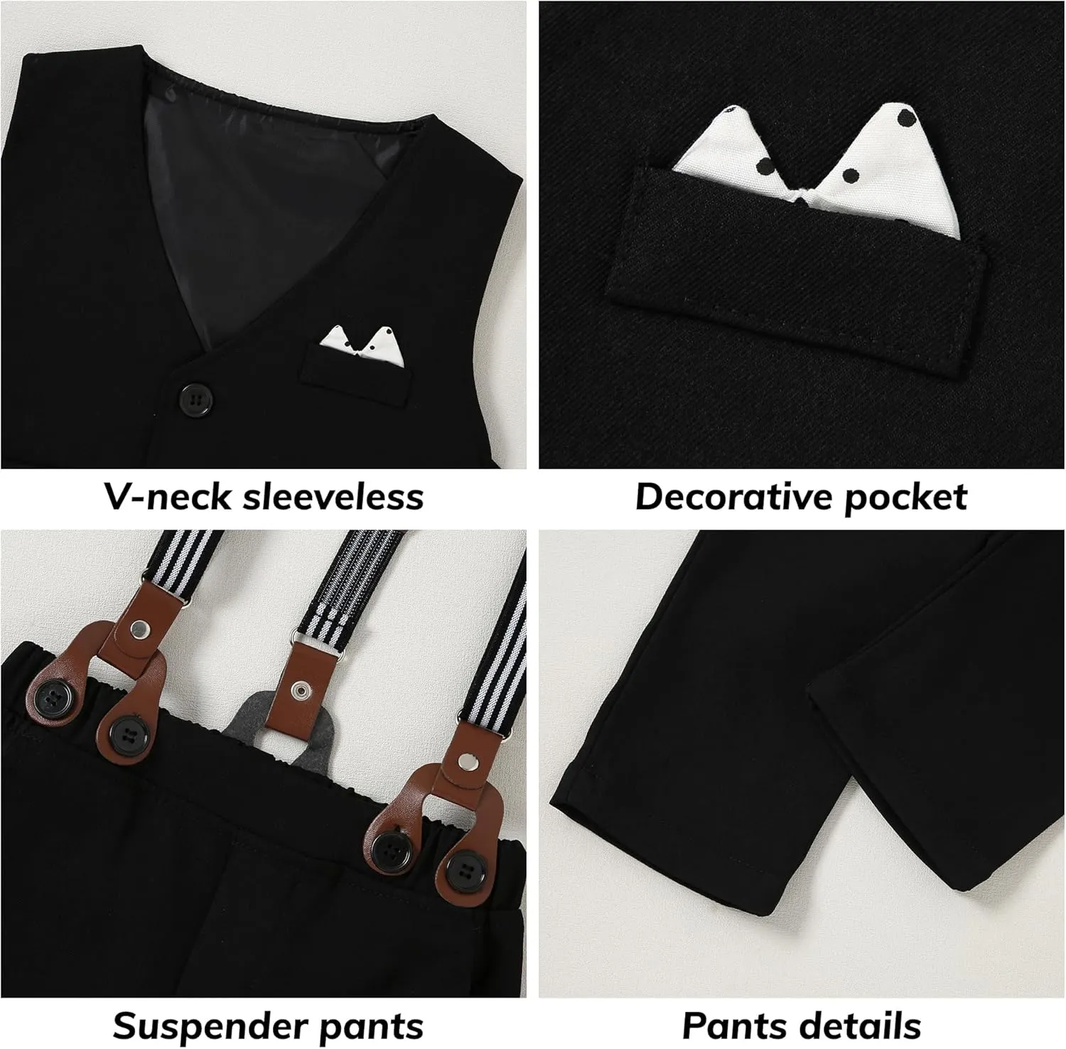 Toddler Baby Boy Clothes Suit 12M-5T Boys Formal Dress Shirt Bowtie Suspender Pants Gentleman Wedding Outfits