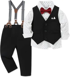 Toddler Baby Boy Clothes Suit 12M-5T Boys Formal Dress Shirt Bowtie Suspender Pants Gentleman Wedding Outfits