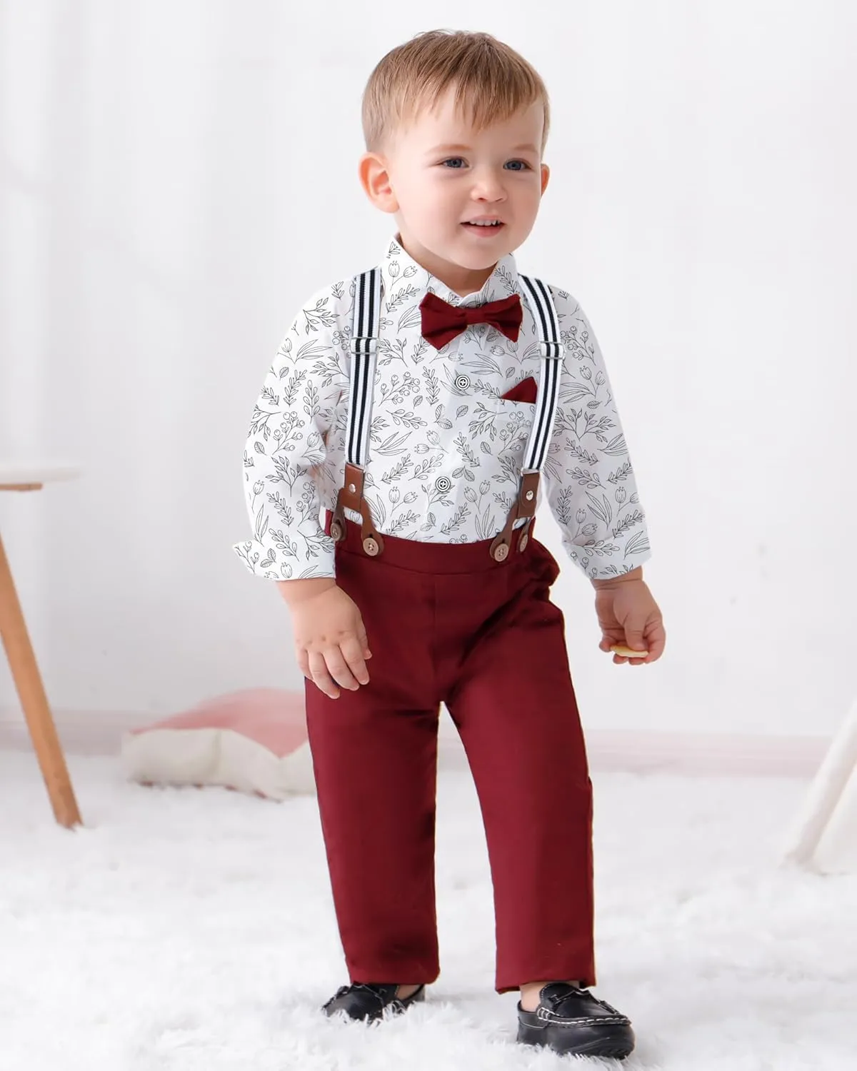 Toddler Baby Boy Clothes Suit 12M-5T Boys Formal Dress Shirt Bowtie Suspender Pants Gentleman Wedding Outfits