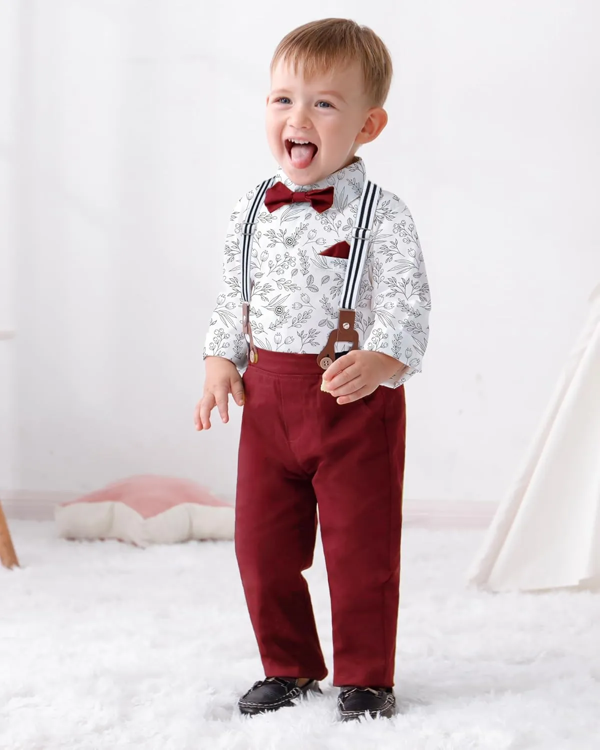 Toddler Baby Boy Clothes Suit 12M-5T Boys Formal Dress Shirt Bowtie Suspender Pants Gentleman Wedding Outfits
