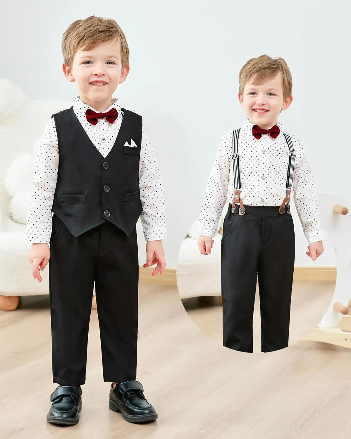 Toddler Baby Boy Clothes Suit 12M-5T Boys Formal Dress Shirt Bowtie Suspender Pants Gentleman Wedding Outfits