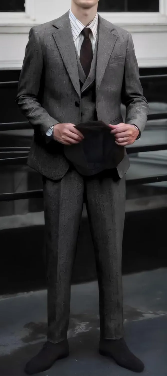 Tweed Herringbone Men Suit 3 Piece Suits for Men Formal 2 Button Wool Jacket Dress Suit Vest Pants Mens Wedding Prom Tuxedo