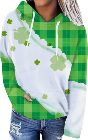 TYQQU Women St. Patrick's Day Casual Long Sleeve Hoodie Irish Shamrock Printed Loose Sweatshirt