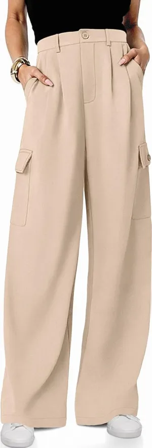 UEU Womens High Waisted Wide Leg Cargo Pants Baggy Dress Pants Business Casual Work Trousers with 4 Pockets 2025 Trendy