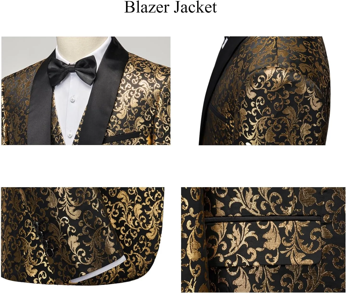 UNINUKOO Mens 3 Piece Suit Slim Fit Dress Tux Suits for Men Solid Color Wedding Classic Tuxedo Set