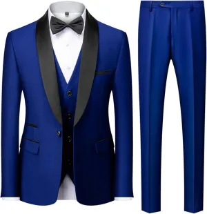 UNINUKOO Mens 3 Piece Suit Slim Fit Dress Tux Suits for Men Solid Color Wedding Classic Tuxedo Set