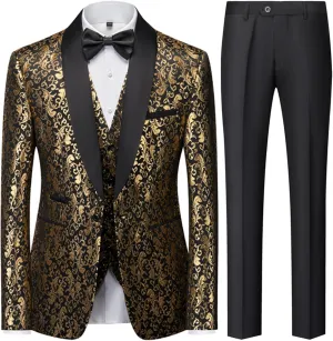 UNINUKOO Mens 3 Piece Suit Slim Fit Dress Tux Suits for Men Solid Color Wedding Classic Tuxedo Set