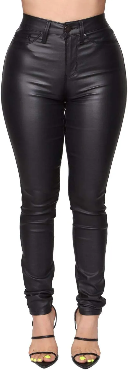 WAYRUNZ Womens High Waisted Stretch Faux Leather Pants PU Coated Legging Juniors