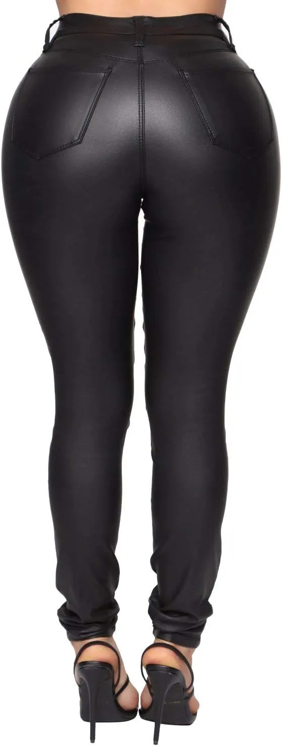 WAYRUNZ Womens High Waisted Stretch Faux Leather Pants PU Coated Legging Juniors