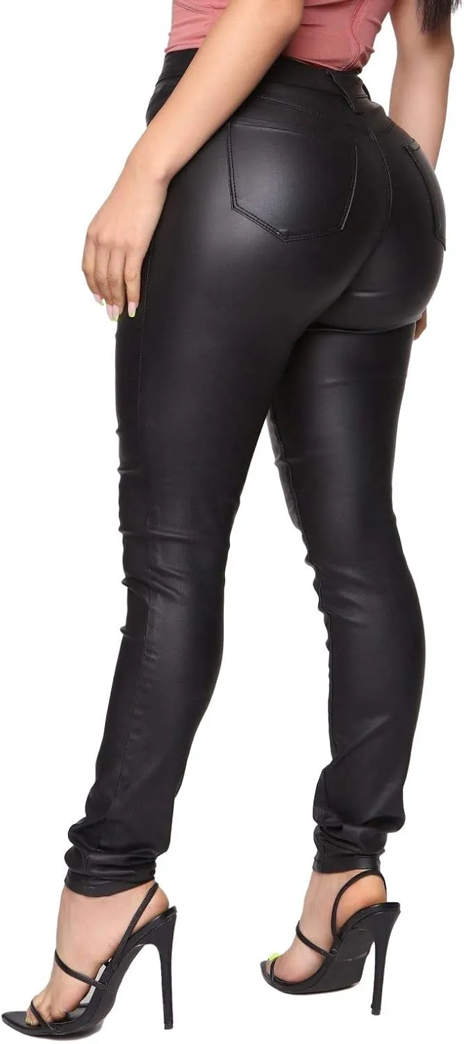 WAYRUNZ Womens High Waisted Stretch Faux Leather Pants PU Coated Legging Juniors