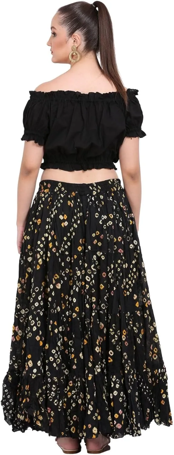 Wevez Womens 25 Yard Polka Dot Pleated Belly Dance Jaipur Leopard Print Skirt