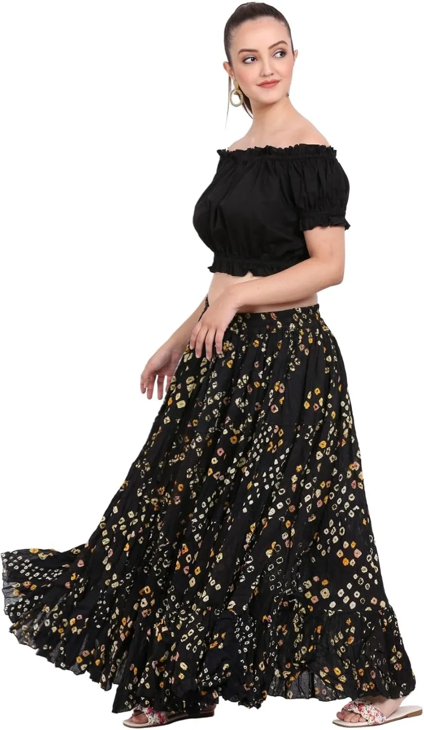 Wevez Womens 25 Yard Polka Dot Pleated Belly Dance Jaipur Leopard Print Skirt