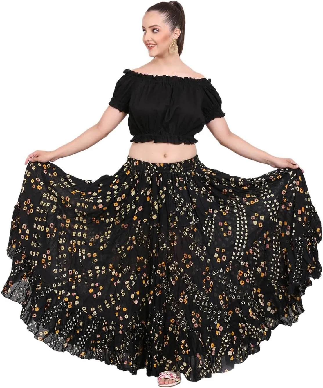 Wevez Womens 25 Yard Polka Dot Pleated Belly Dance Jaipur Leopard Print Skirt