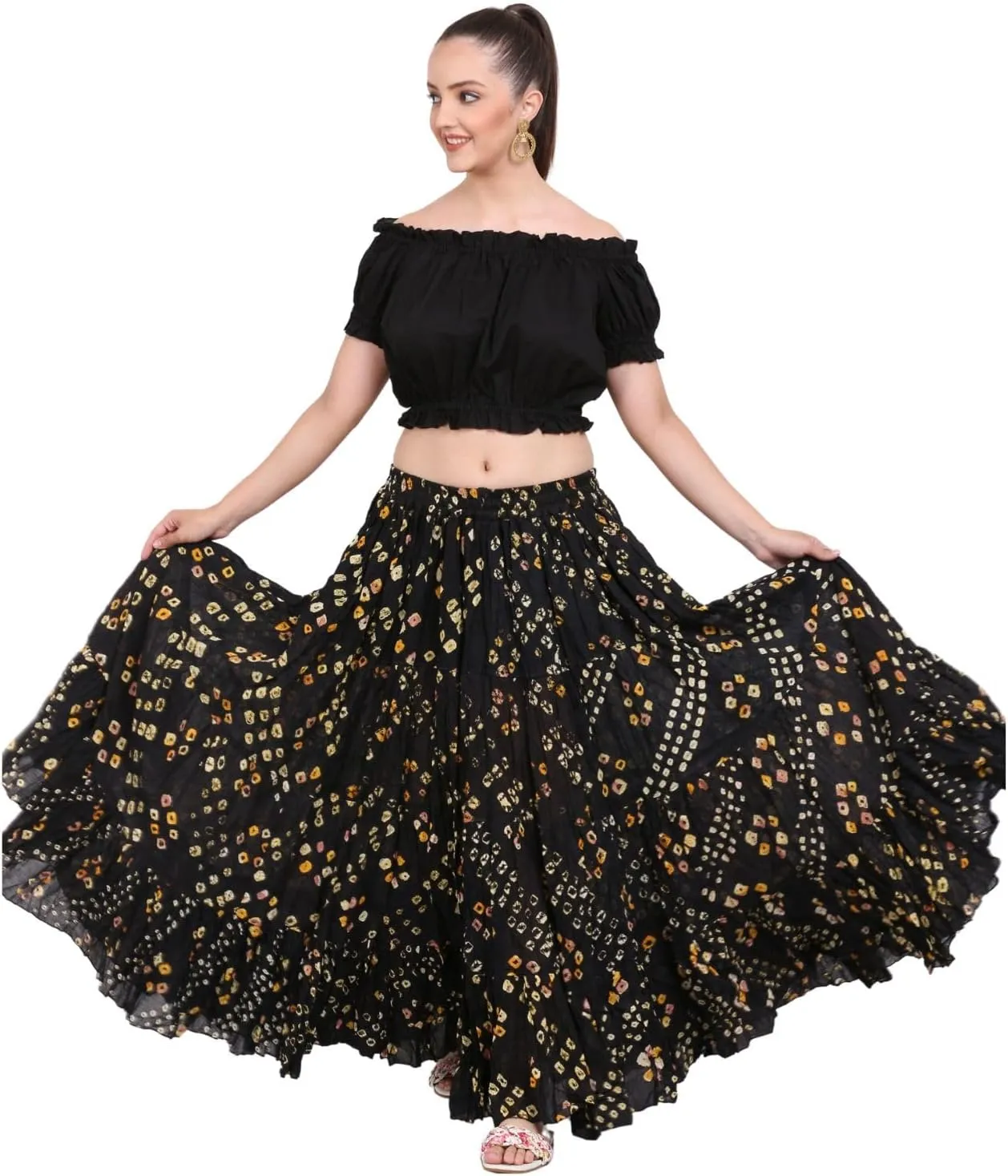 Wevez Womens 25 Yard Polka Dot Pleated Belly Dance Jaipur Leopard Print Skirt