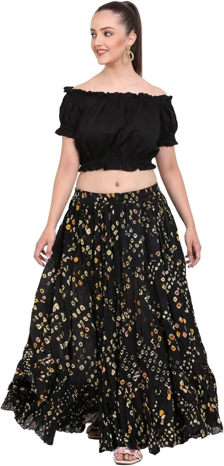 Wevez Womens 25 Yard Polka Dot Pleated Belly Dance Jaipur Leopard Print Skirt