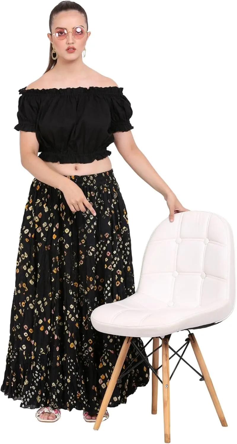 Wevez Womens 25 Yard Polka Dot Pleated Belly Dance Jaipur Leopard Print Skirt