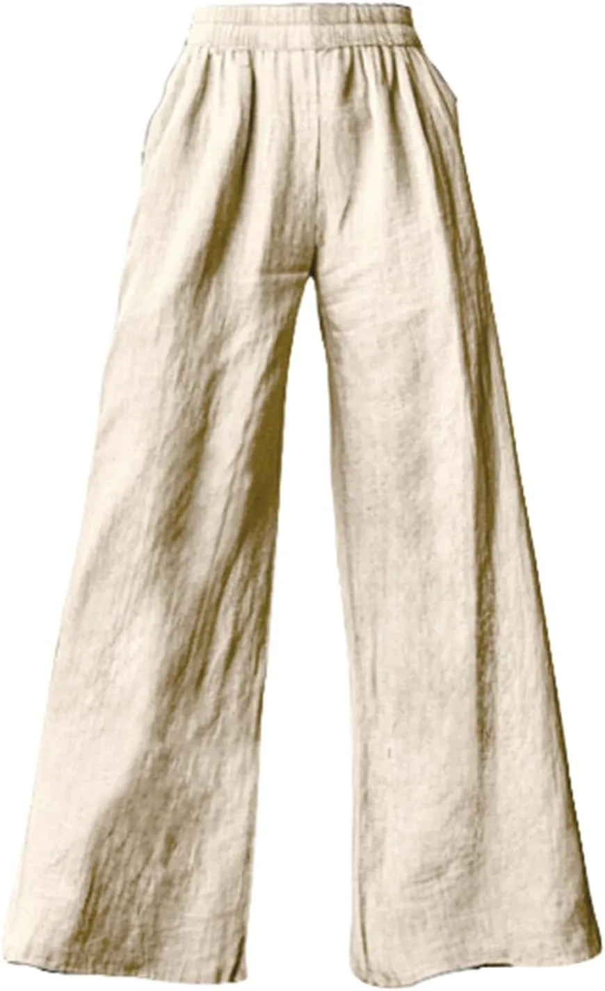 Wide Leg Linen Pants for Women 2025 Summer Casual Flowy Baggy Palazzo Trousers Loose Fit High Waisted with Pockets