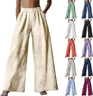 Wide Leg Linen Pants for Women 2025 Summer Casual Flowy Baggy Palazzo Trousers Loose Fit High Waisted with Pockets