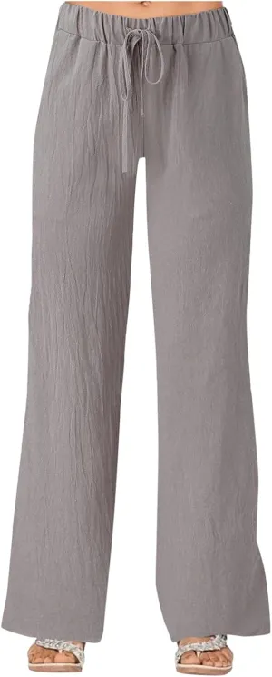Wide Leg Linen Pants Women Summer Casual Linen Wide Leg Pants with Pockets Drawstring Beach Palazzo Pants Lounge Trousers, X-Large, #D4-grey