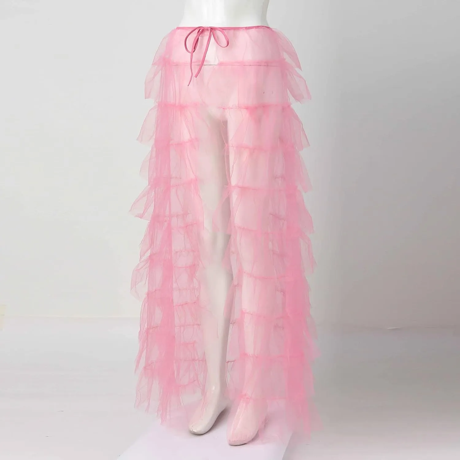 Woman's Cake High Waist Skirt Pleated Skirt Bubble Skirt Long High Low Ruffles Party Tulle Skirt Plaid Schoolgirl